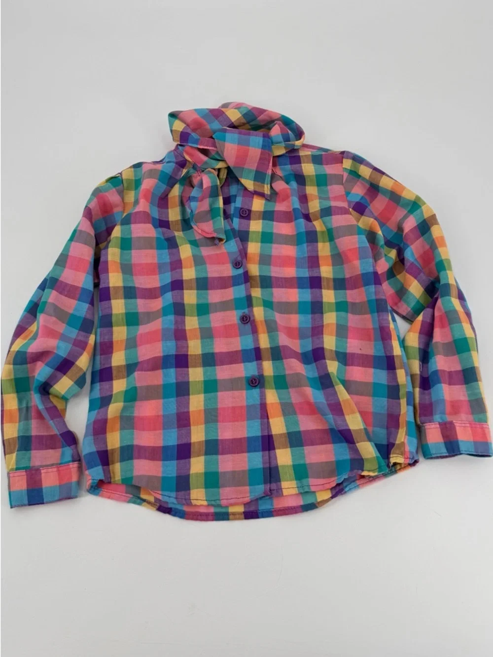 Vintage Oshkosh Tie Neck Button Up Blouse Top Girls Kids